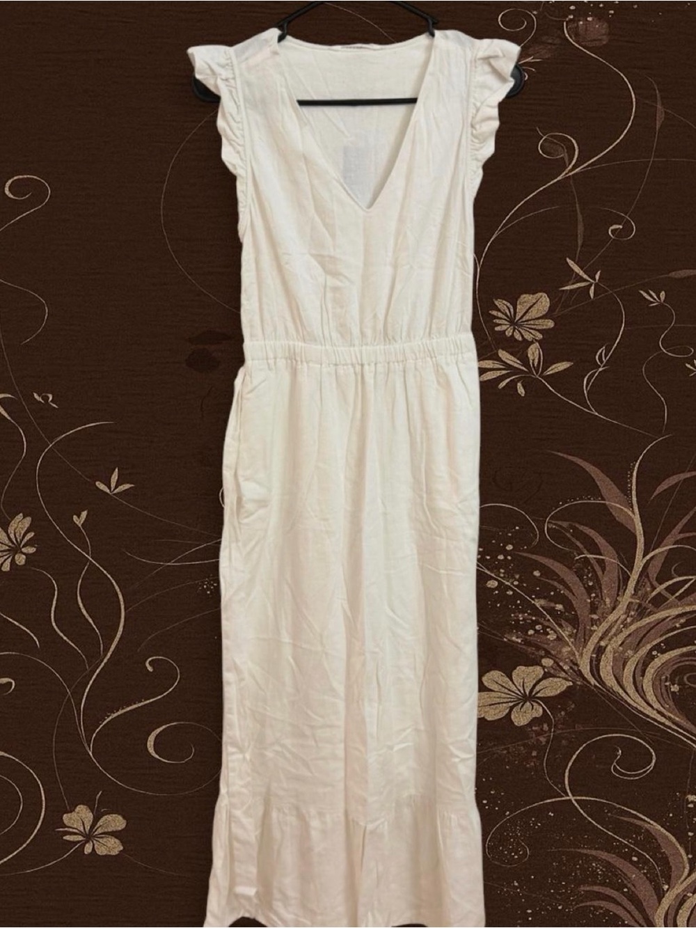 POPSUGAR White V-Neck Maxi Dress with Ruffle Cap Sleeves (NEW w/ TAG)